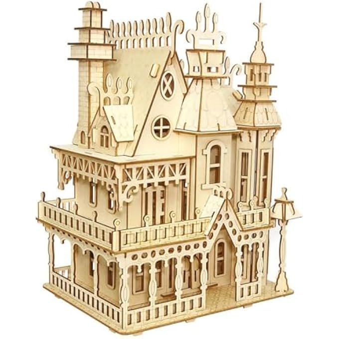 3D WOODEN PUZZLE DIY CRAFT KITS- MODEL PUZZLE ASSEMBLY MODEL KIT AND HOUSE FURNITURE SET-FANTASY VILLA BIRTHDAY GIFT, FOR KIDS,TEENS AND ADULTS - Image 1